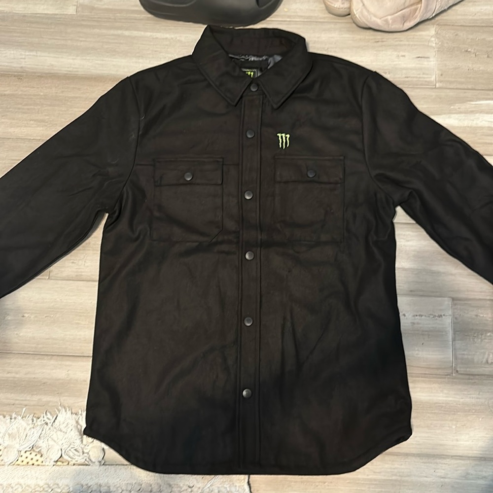 Monster Energy Drink Logo Men’s Black Button Up Energy Pro Athletes Gear